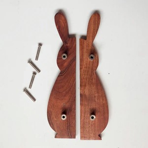 Manijas de puerta de madera de acacia modernas hechas a mano, diseño de conejo melocotón, tiradores para cajones y armarios - Product Image 5