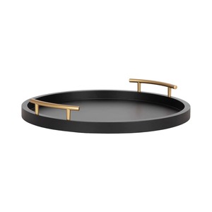 Bandeja Decorativa Redonda Negra con Asas de Latón, Diseño Minimalista para Decoración del Hogar - Product Image 2
