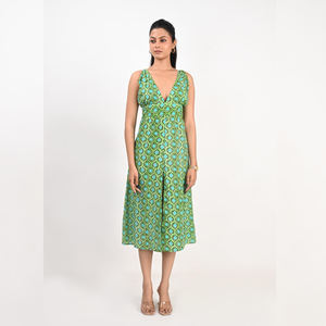 Robe midi pour femme en tissu doux à manches volantées, imprimé floral indien Jaipuri fait main, coupe trapèze, respirante - Product Image 4