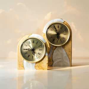 Handmade Wood Amber Resin Desk <b>Clock</b> Elegant Living Room Office Decor - Product Image 1