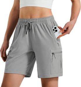 Shorts cargo pour femmes, taille haute, cordon de serrage, élastique, séchage rapide, décontractés, tricotés, en spandex et polyester, avec poches - Product Image 2