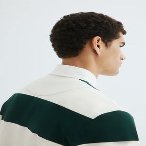 Men's Long Sleeve <b>Striped</b> <b>Polo</b> <b>Shirt</b> Woven Casual Green White Color Blocked Design Regular Fit - Product Image 6