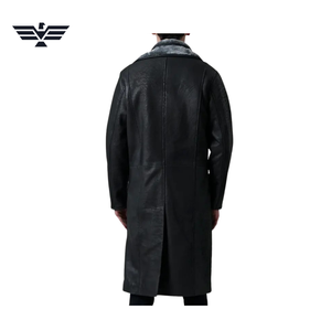 <b>Men's</b> Long PU Leather Motorcycle Jacket with Sherpa Lining Breathable Windproof <b>Winter</b> Casual Wear Stand Collar Single Breasted - Product Image 2