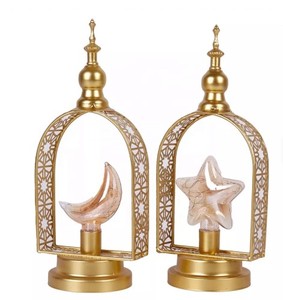 Ramadan Kareem Decor Eid Mubarak Decoration Golden <b>Lantern</b> Candle Holder Decorative <b>Lantern</b> Tabletop <b>Lantern</b> Metal <b>Lantern</b> - Product Image 1