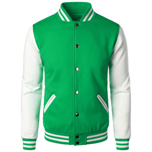 Veste de baseball pour homme, couleur unie, boutonnée, fabriquée en usine, style décontracté, vert et blanc. - Product Image 1