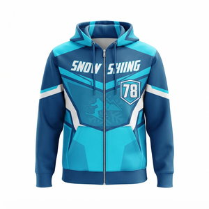 Sweat à capuche zippé de rugby pour homme, veste sportive bleue et blanche avec blocs de couleur, imprimé par sublimation, respirant, coupe classique, pour l'automne - Product Image 5
