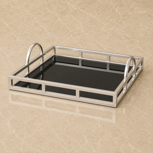 Premium Stainless Steel Square Black <b>Mirror</b> Serving <b>Tray</b> Dual Handle Design Premium Display Platter Home Decor - Product Image 2