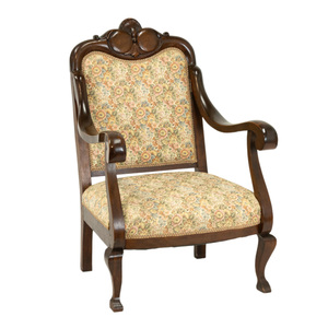 Sillón Antiguo Tallado en Madera de Teca Sólida de Alta Calidad con Acabado Marrón Oscuro y Tapicería para Uso en Interiores - Product Image 3