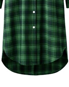 Robe chemise longue à carreaux verts personnalisée pour femme, boutonnée, coupe ample, tunique décontractée, manches longues, style flanelle en coton doux - Product Image 6