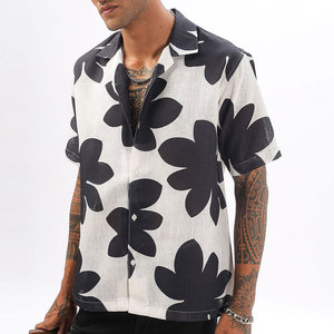 เสื้อเชิ้ตฮาวายแขนสั้นลายดอกไม้ผ้าลินินผสมฝ้ายสำหรับผู้ชาย ปกคอปกเสื้อแบบพับได้ สวมใส่สบาย ระบายอากาศได้ดี เหมาะสำหรับฤดูร้อน - Product Image 3