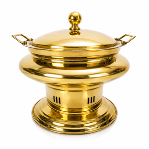 Luxury Brass Round Chafing Dish with Lid, Hotel Buffet Food Warmer, Catering Chafer, Restaurant Banquet Serving Dish, for Hotel - Product Image 1