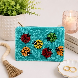Vintage Elegant <b>Mini</b> Coin <b>Pouch</b> Handmade Beaded Fashion Blue and Golder Color Square Shape Satin Magnet Beaded Coin <b>Pouches</b> - Product Image 3