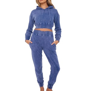 Ensemble 2 pièces survêtement décontracté délavé à l'acide pour femme, confortable, avec logo personnalisé, vente en gros 2026 - Product Image 2