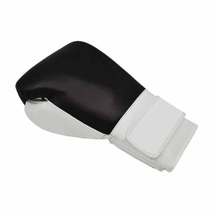 Leather Boxing Gloves Black White <b>Velcro</b> Closure Adjustable Wrist <b>Strap</b> Adult Boxing Gear - Product Image 1