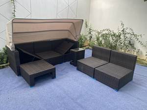 SF00007 Pham Gia Meubles d'extérieur modernes prestigieux en rotin avec structure en acier, verre trempé, coussin en polyester, canapé de jardin une place - Product Image 5