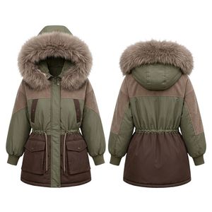 Khaki Olive Puffer <b>Coat</b> Cinch Waist Snug Sleeves Fine Grade Shell Heated Comfortable Plus Size Women <b>Coats</b> - Product Image 1