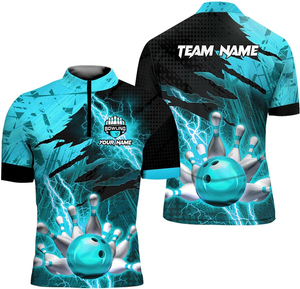 Maillots de bowling personnalisés imprimés sur mesure, col zippé, respirants, écologiques, sublimation, extensibles dans quatre sens, séchage rapide - Product Image 4