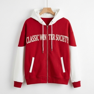 Hoodie streetwear personnalisé épais, coupe ample, avec fermeture éclair et broderie, pour la mode urbaine d'hiver, vente en gros - Product Image 5