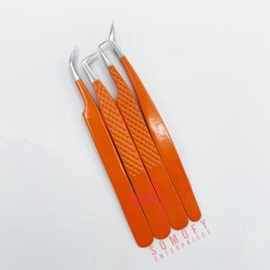 Pince à cils Somofy Enterprises en acier inoxydable de haute précision, revêtement poudré orange, nouveaux designs, pour faux cils - Product Image 4
