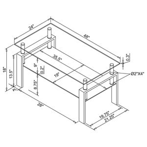 Tavolino da caffè rettangolare Moriah con 1 ripiano e piano in vetro nero - Product Image 6
