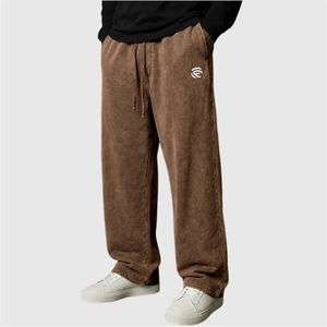 Pantalon de survêtement décontracté pour homme en coton épais lavé et teint avec cordon de serrage et poches - Product Image 3