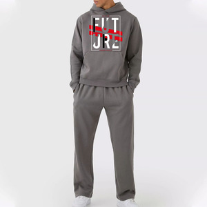 Conjunto de Sudadera con Capucha y Pantalones Deportivos de Felpa Francesa de Algodón Verde para Hombre, Estilo Casual, Holgado, de Dos Piezas, para Otoño - Product Image 4