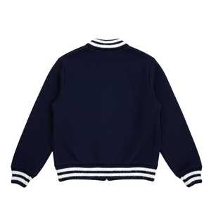 Jack and Jill Navy Blue Knit Bomber <b>Jacket</b> Women <b>Zip</b> <b>Up</b> Varsity Style Casual Fashion Boutique Outerwear Coat - Product Image 2
