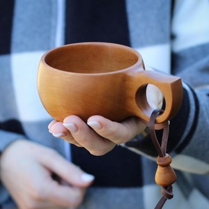 Sustainable Wooden Coffee Mug Kuksa Style Handmade Outdoor Drinking Cup Rustic Nordic Tableware <b>Bar</b> <b>Tool</b> Wholesale - Product Image 2