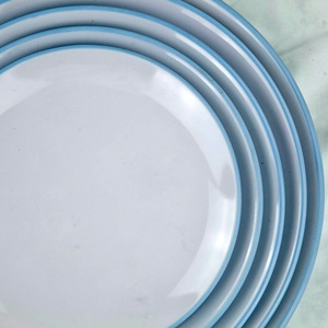 5 Round Melamine Enamel Luxury Dish <b>Set</b> Solid Light <b>White</b> Blue Dishwasher Safe Non-Toxic Durable Party Dinnerware - Product Image 6