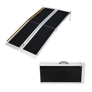 Rampe de mobilité en aluminium pliante antidérapante de 5 pieds Traction antidérapante Scooter Handicap Fauteuil roulant Étapes Valise Poignée Prend en charge 600 Lbs - Product Image 1