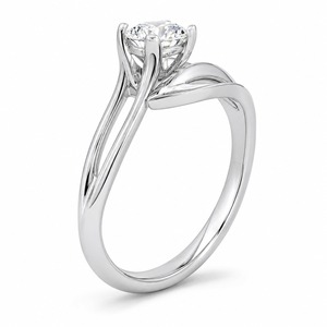 Anillo de Compromiso de Diamantes de Corte Brillante Redondo en Oro Blanco para Mujer, Engaste de Puntas, Estilo Clásico - Product Image 1
