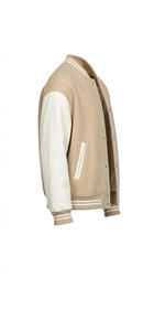 Custom Beige <b>Suede</b> Varsity <b>Jacket</b> <b>Men</b> Wool Sleeve Zipper Closure Breathable Waterproof Windproof Casual Outerwear High Quality - Product Image 5