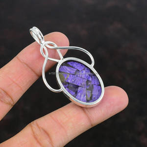 Pendentif en argent sterling 925, pendentif en argent fait à la main, pendentif en charoite ovale, pendentif en pierre bleue, cadeau pour elle - Product Image 5
