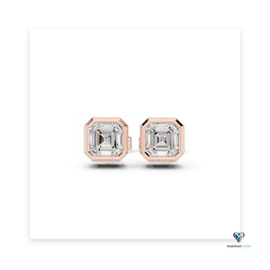 2.50 TCW Rose <b>Gold</b> Asscher Cut Lab Grown Diamond <b>Pendant</b> and Earring Set in 18K <b>Solid</b> <b>Gold</b> Bezel Set Geometric Fine Jewelry Set - Product Image 5