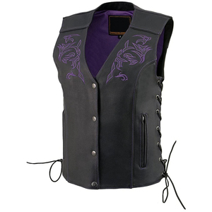 Veste Moto Courte en Cuir d'Agneau Noir pour Femme, Style Perfecto, Col Montant, Sans Manches, avec Logo sur le Devant, en Coton – Grande Vente - Product Image 3