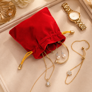 Premium Red Velvet Durable Water Resistant Jewelry Open <b>Pouch</b> Case Rings Earrings Necklace Bracelet Storage Travel Organizer - Product Image 2