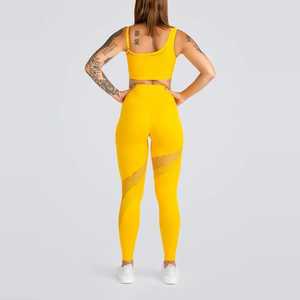 Conjunto de Yoga para Mujer, Color Sólido, Cuello Redondo, Top Corto, Leggings de Cintura Alta, 2 Piezas, Sin Costuras, Spandex/Nailon, Transpirable - Product Image 6