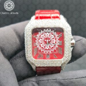 Charm Jewels Luxury Women's Stainless Steel <b>Watch</b> Square Case Analog Quartz Red Leather Band Buckle 18mm - Product Image 1