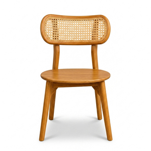 Natural Finish Durable Teak Wood Woven <b>Cane</b> Eco-Friendly Modern Scandinavian Farmhouse Armless Fabric Liner Peanut Dining <b>Chair</b> - Product Image 2