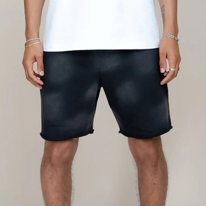 Shorts en toile personnalisés pour hommes, respirants, taille mi-haute élastique, logo vieilli, délavés à l'acide, entrejambe de 5 pouces, style décontracté urbain, très tendance - Product Image 3
