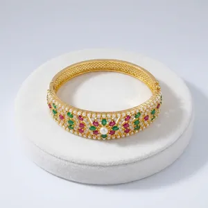 Pulsera de Perlas Rajwadi Indias, Chapada en Oro, Joyería Nupcial Tradicional, Pulsera de Imitación de Diseñador de Jaipur, Venta al por Mayor - Product Image 3