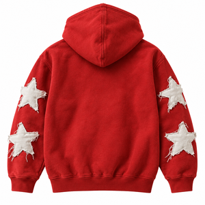 Mens <b>Red</b> Zip Up <b>Hoodie</b> Vintage Applique Fashion <b>Hoodie</b> Distressed Letter Design Star Patch Decoration Casual <b>Zipper</b> <b>hoodie</b> - Product Image 4