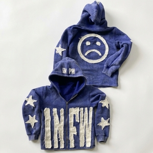 Sudadera con capucha completa con cremallera Y2K para hombre, 360 gramos, 100% algodón, con apliques 3D, efecto desgastado, teñido en prenda y logotipo personalizado - Product Image 4