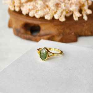 Bague ajustable en argent sterling 925 plaqué or 14 carats avec agate mousse, pierre précieuse naturelle, bijou fait main pour femme, cadeau - Product Image 3