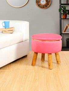 Ottoman <b>Stool</b> for Living Room Foot Rest | Velvet Small Ottoman Foot <b>Stool</b> | Solid Wood Legs | Footstool Puffy for Home, <b>Bedroom</b> - Product Image 1