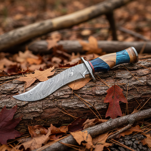 Couteau de camping Bowie personnalisé en acier damas forgé à la main, manche en bois et résine, support OEM DIY, étui tactique en cuir de 17 pouces - Product Image 6