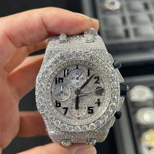 Hip Hop Jewelry <b>Watch</b> Round Cut Vvs Lab Grown Moissanite Diamond <b>Watch</b> Rubber Strap Handmade <b>Mechanical</b> <b>Watch</b> - Product Image 1
