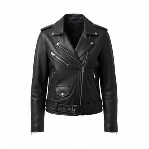 Chaqueta de Motociclista de Cuero Sintético para Mujer, Corte Ajustado, Manga Larga, Cierre de Cremallera, Cuello Camisero, Ropa de Abrigo para Primavera y Otoño - Product Image 1