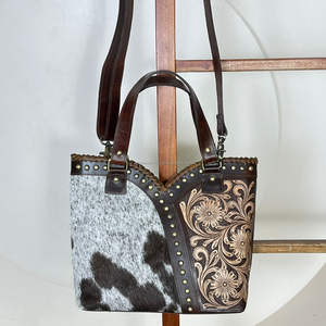 2025 Latest Western Hand Tooled Cowhide Leather Tote <b>Bag</b> with Floral Design Magnetic Closure Crossbody Purse Multi Use <b>for</b> <b>Women</b> - Product Image 4