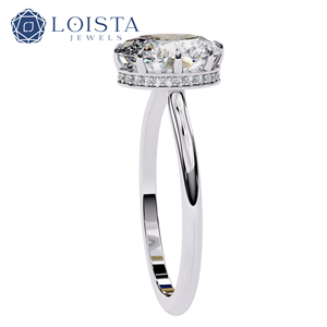 Bague de fiançailles solitaire ovale personnalisée pour femme avec diamant de laboratoire certifié IGI et pierres latérales en diamant de laboratoire VVS, bijoux - Product Image 3